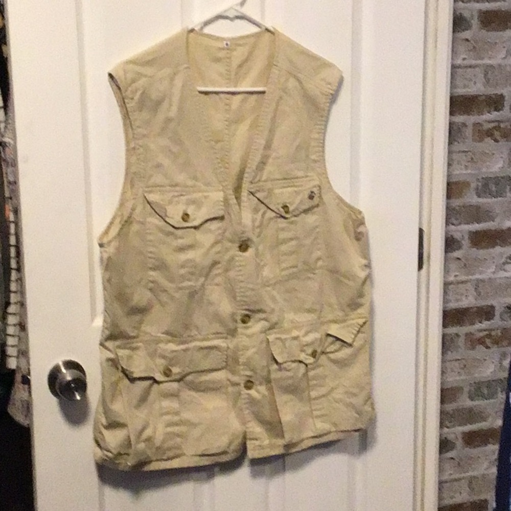 Men's Canvas Utility Vest in Khaki - Multi-Pocket Outdoor Vest. 100% Cottom